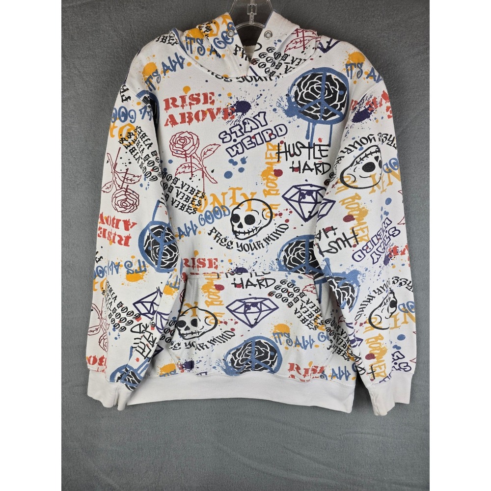 Eighty Eight Graffiti Print Hoodie M All Over Print Streetwear Y2K Pullover